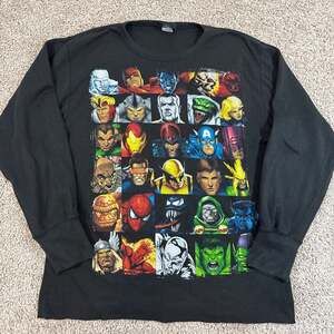 Marvel Character Grid Thermal Waffle Knit Long Sleeve Shirt Mens Large EUC